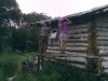 Didi and Emma working on the log cabin